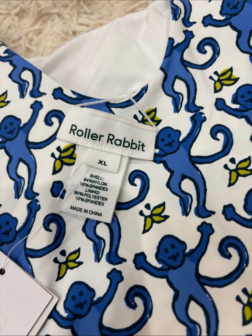 Roller Rabbit Blue and White Monkey Print One-Piece Swimsuit - Picture 5 of 9
